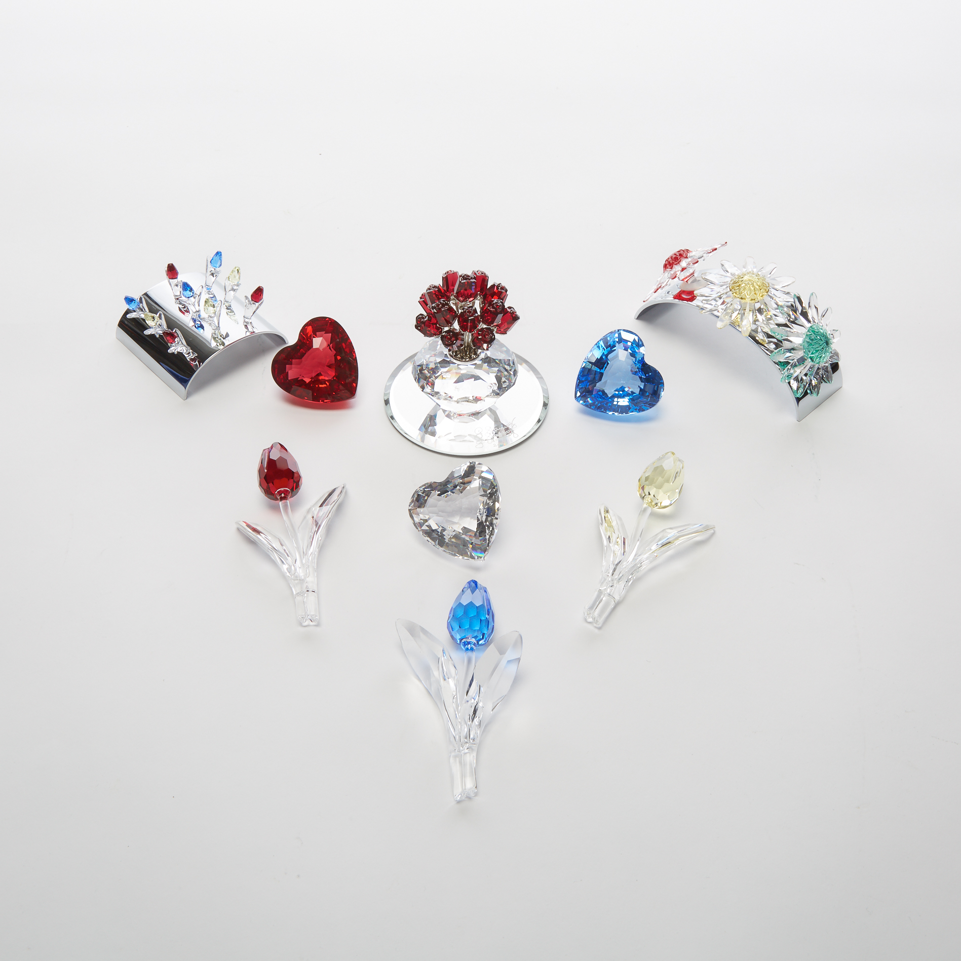 Group of Swarovski Crystal Flowers and Hearts, late 20th/early 21st century