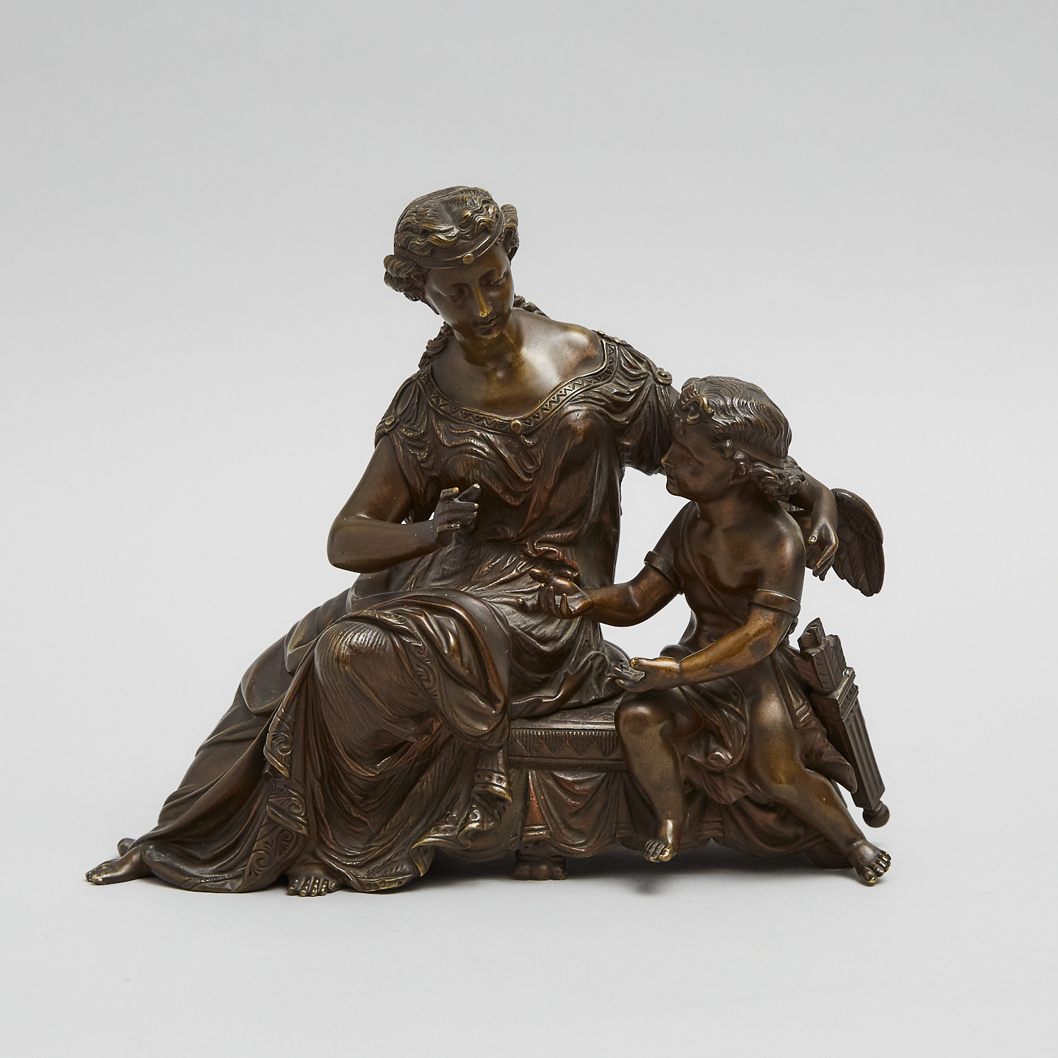 French Classical Patinated Bronze Mantle Group of a Venus and Cupid, 19th century