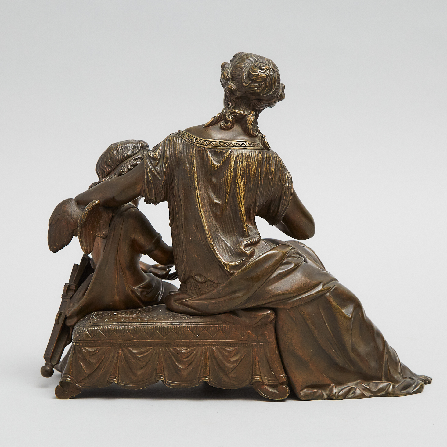 French Classical Patinated Bronze Mantle Group of a Venus and Cupid, 19th century