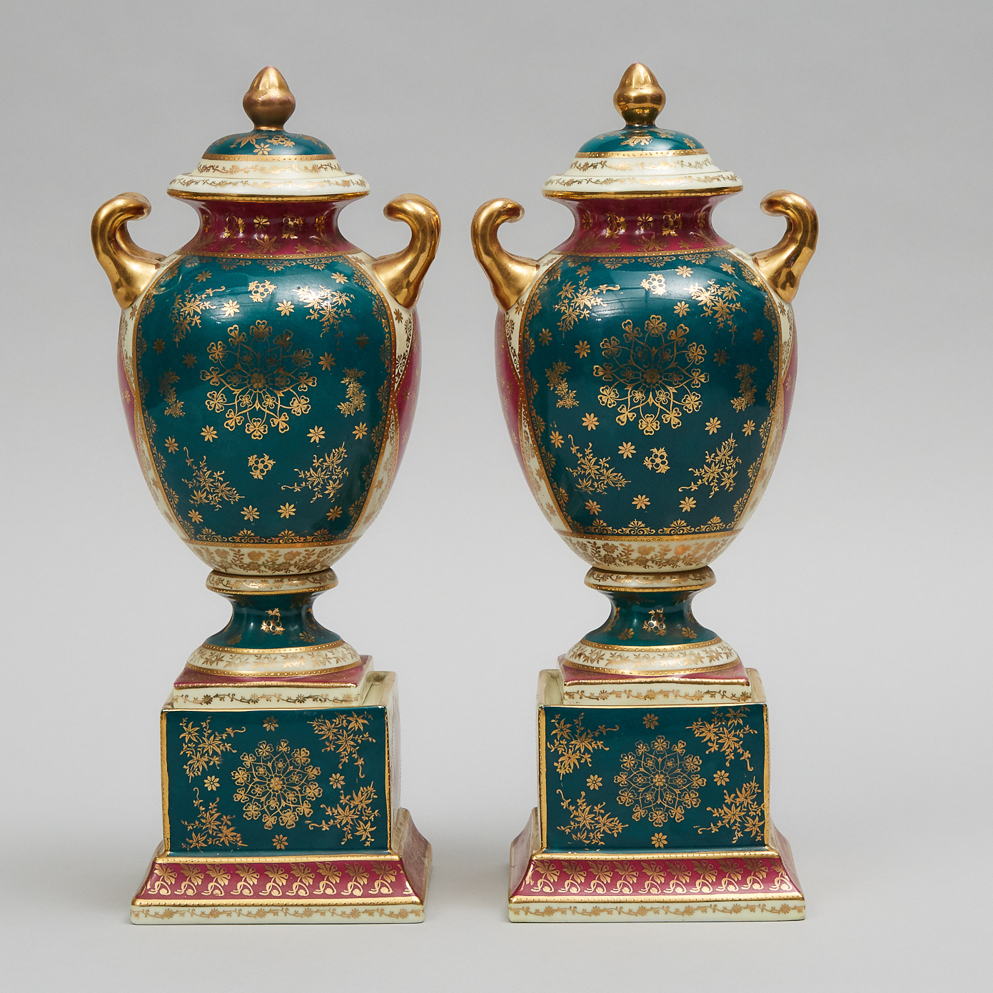 Pair of Victoria 'Vienna' Covered Urns, 20th century