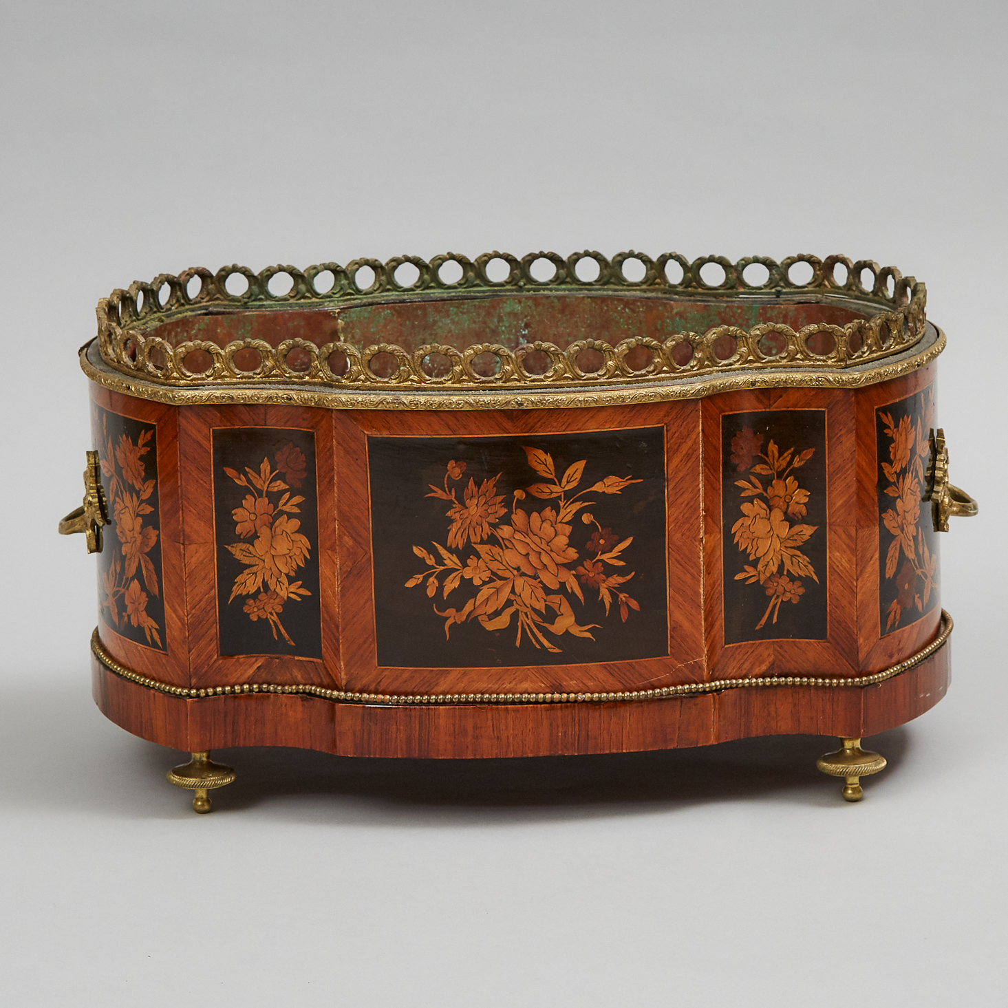 French Ormolu Mounted Kingwood Marquetry Table Top Jardinière, c.1900