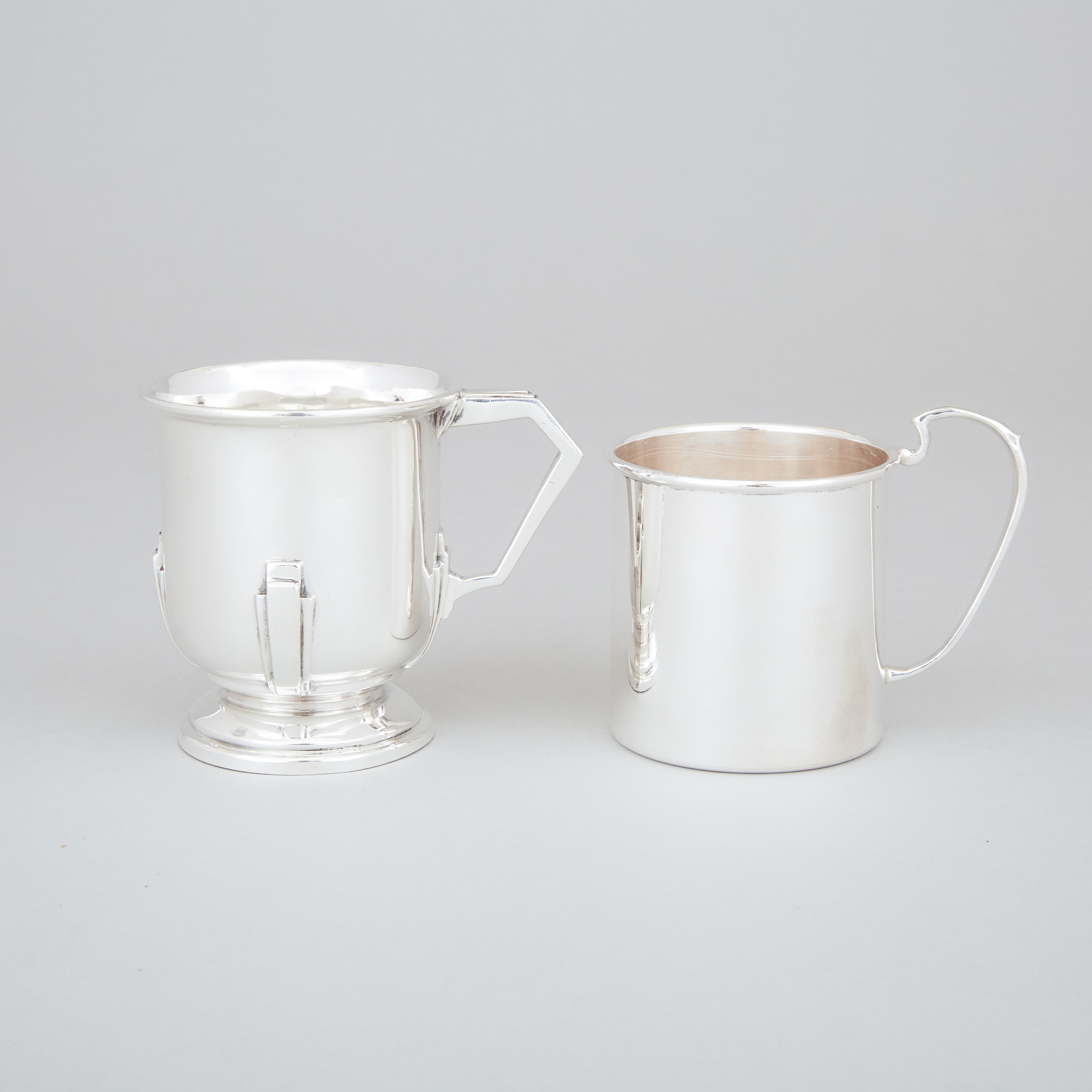 English Silver Small Mug, Walker & Hall, Sheffield, 1938 and a Canadian Mug, Emerson Houghton, Toronto, Ont., mid-20th century