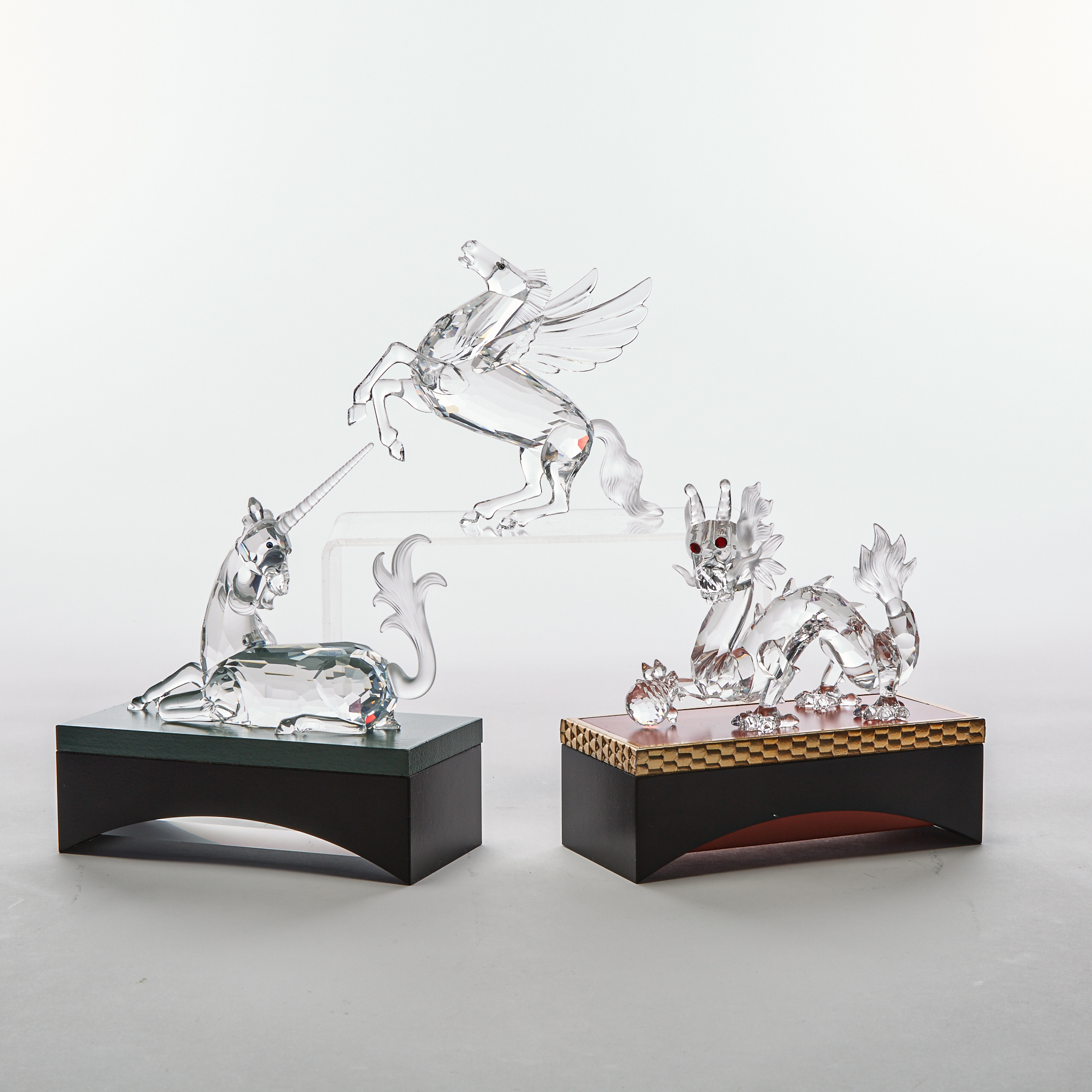 Swarovski Crystal 'Fabulous Creatures' Trilogy: Unicorn, Dragon, and Pegasus, 1996/1997/1998