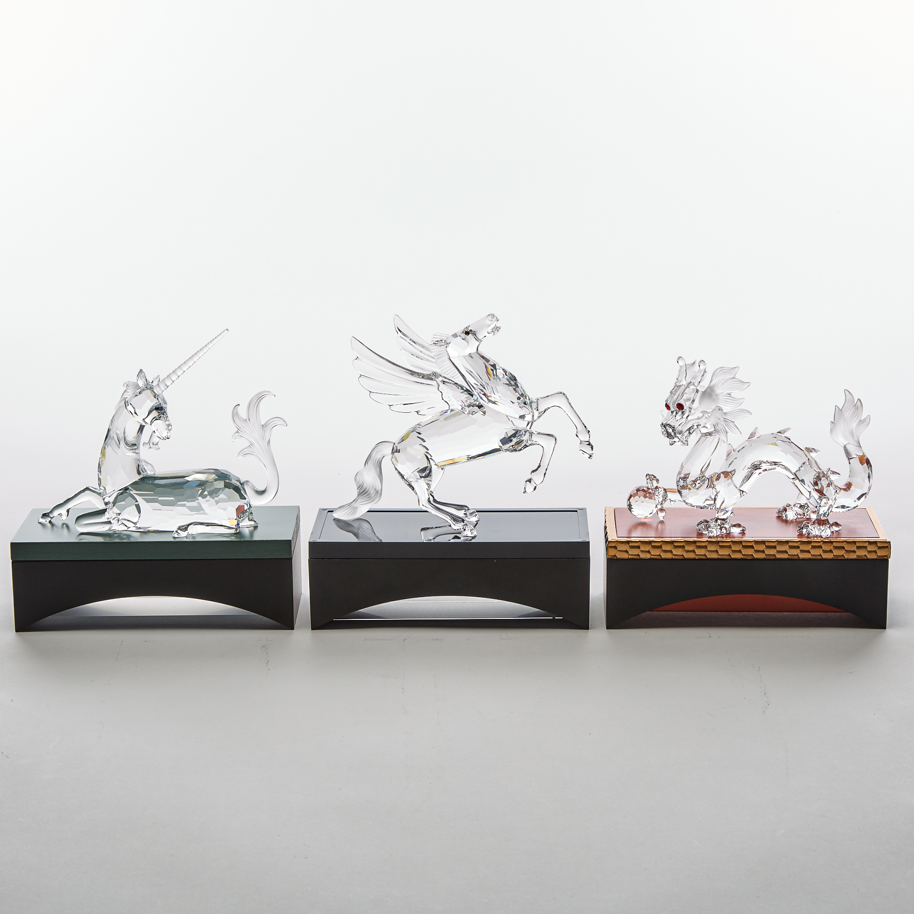 Swarovski Crystal ‘Fabulous Creatures’ Trilogy: Unicorn, Dragon and Pegasus, 1996/1997/1998