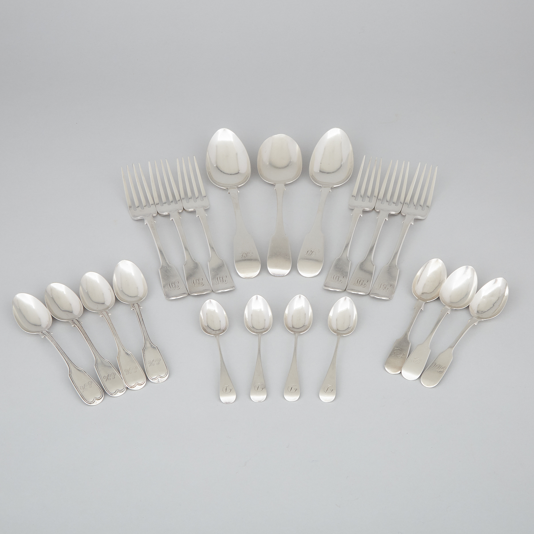 Group of Canadian Silver Mainly Fiddle Pattern Flatware, Montreal, Que., 19th century