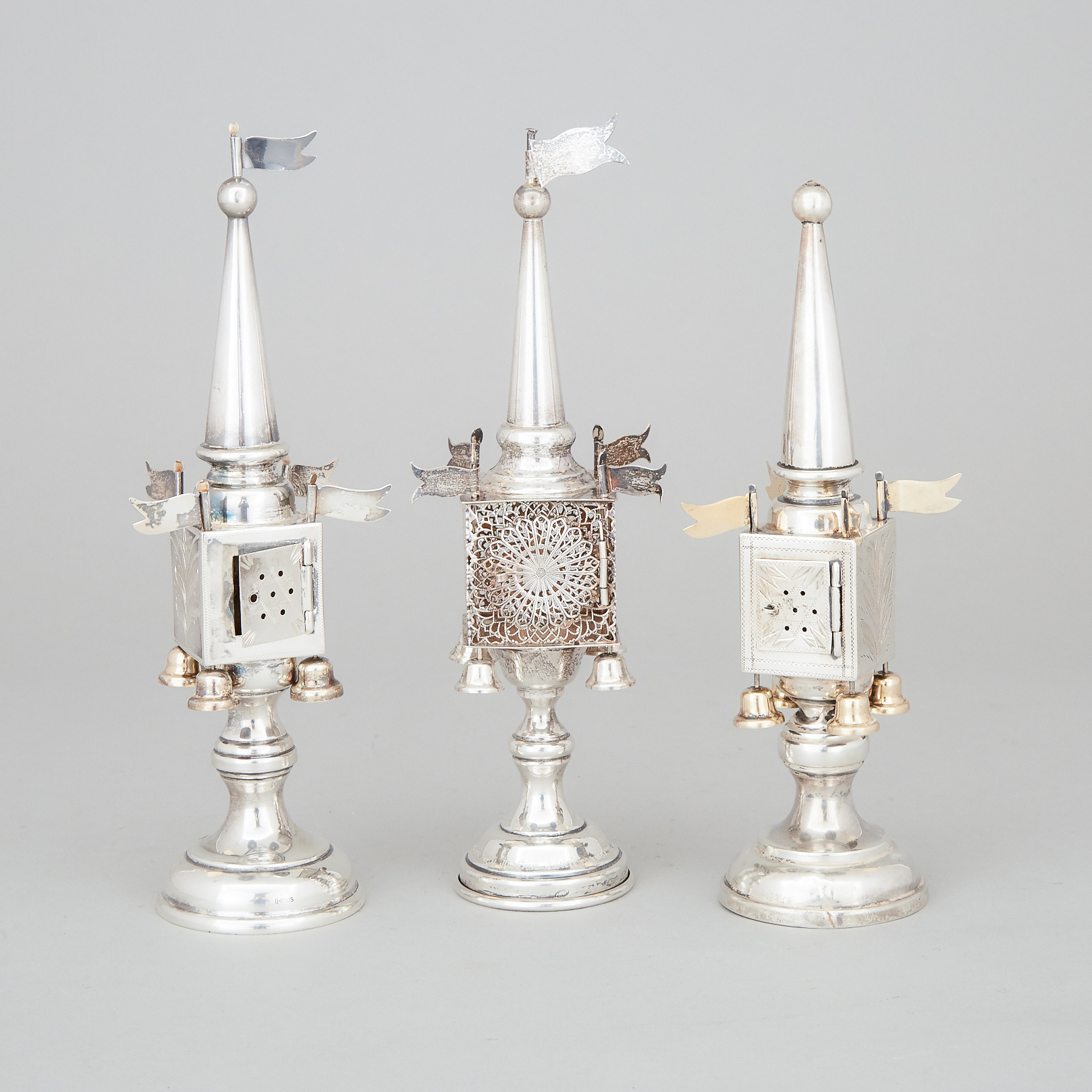 Three German and American Silver Spice Towers, 20th century