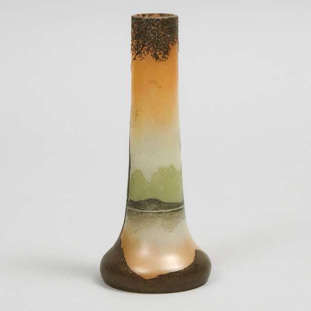 Legras Enameled Cameo Glass Landscape Vase, early 20th century