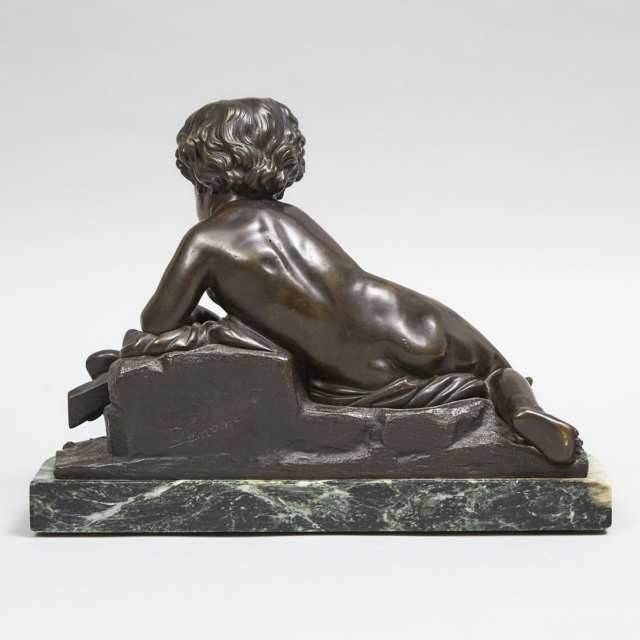 French School Bronze Model of a Cherub with a Butterfly, after Clodion, c.1900