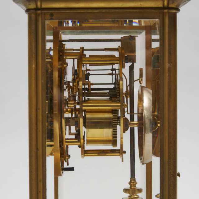 Large French Four Glass Panelled Gilt Brass Mantle Clock, Le Roy & Fils, Paris,  late 19th century