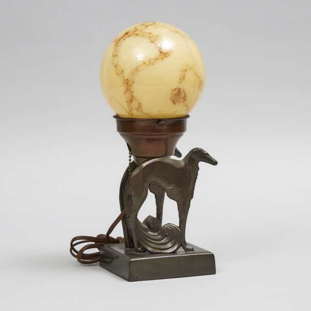 Art Deco Coppered Cast Iron Russian Wolfhound Form Table Lamp, c.1925