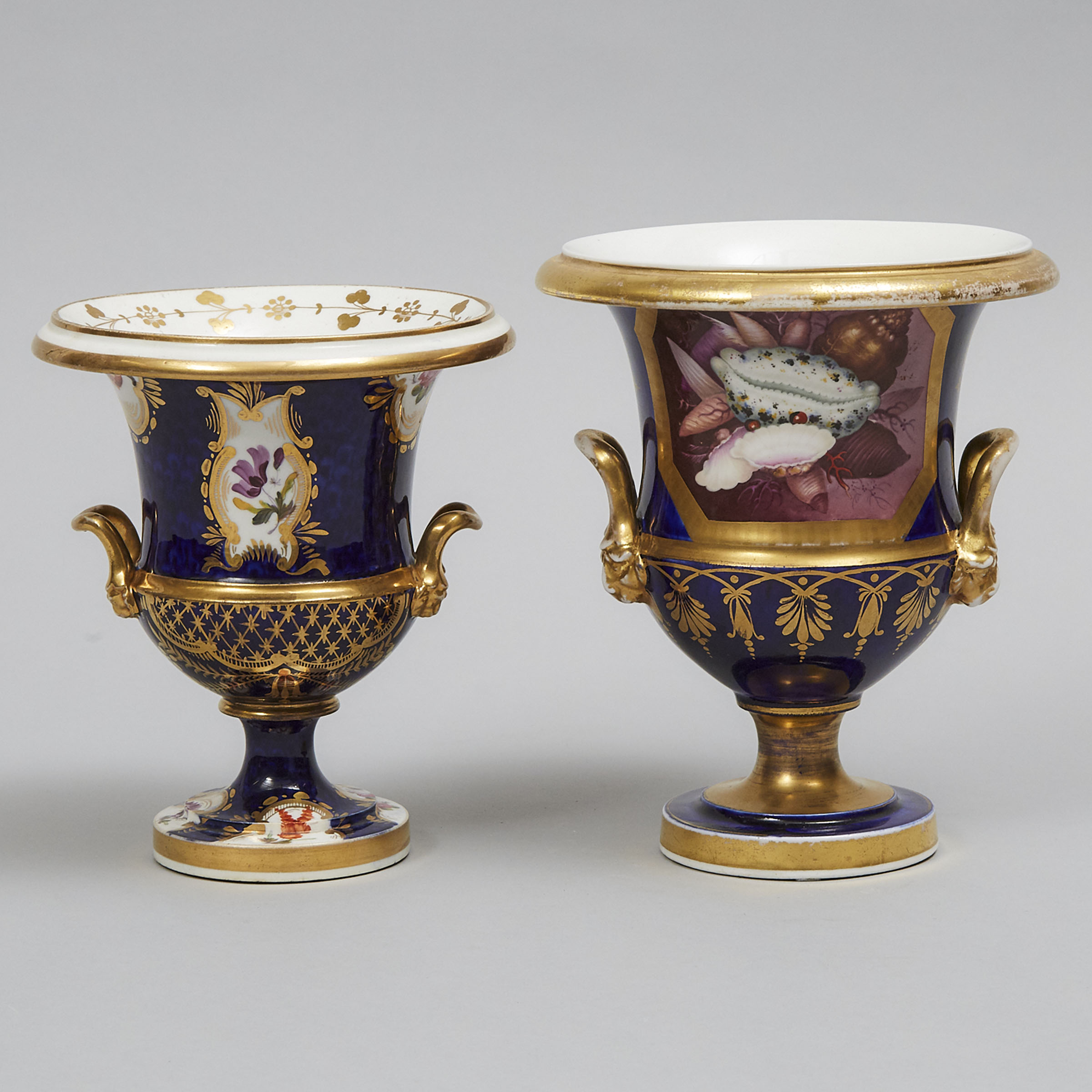 Two English Porcelain Blue Ground Vases, probably Coalport or Worcester, second quarter of the 19th century