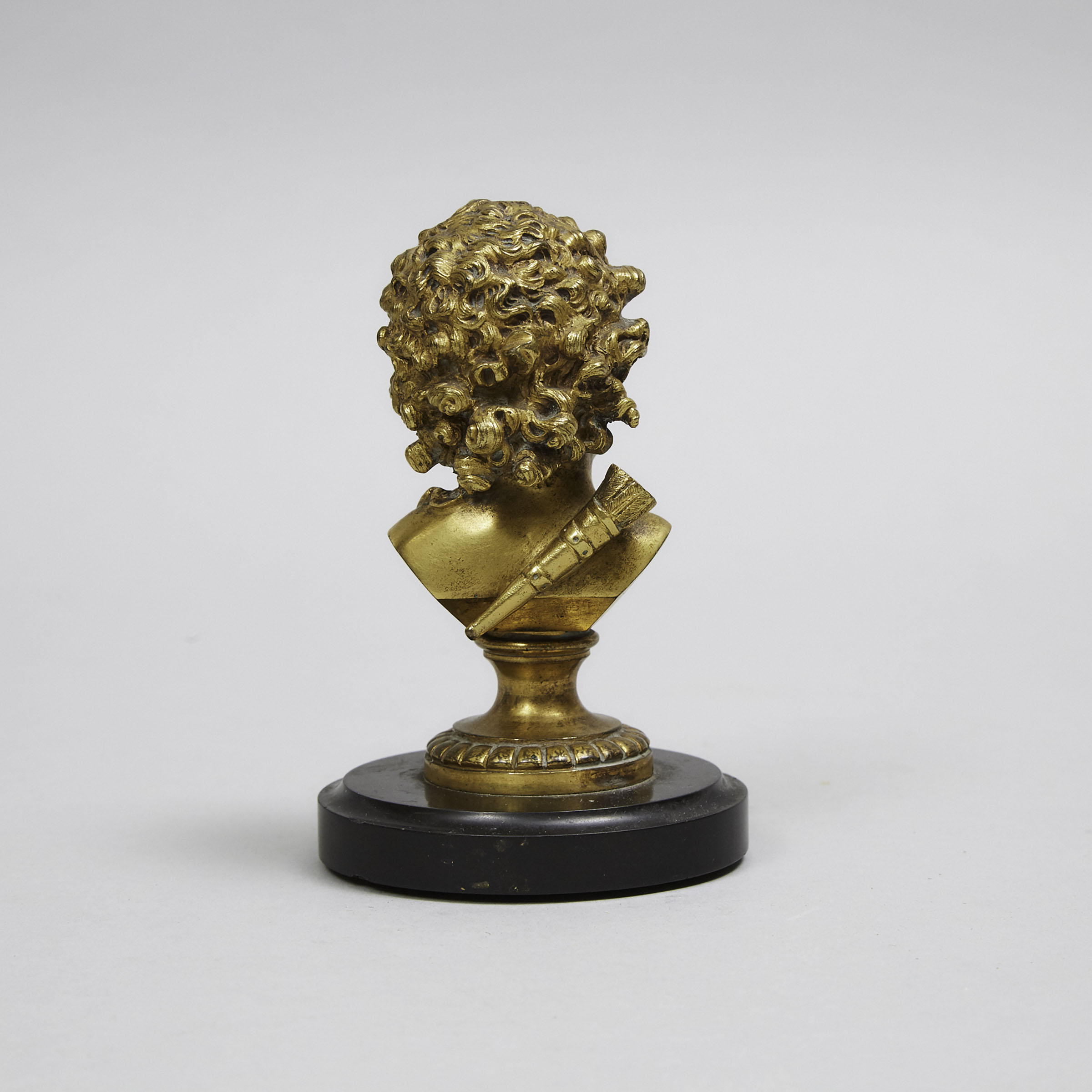 Small French Gilt Bronze Desk Bust of Blindfolded Cupid, late 19th century