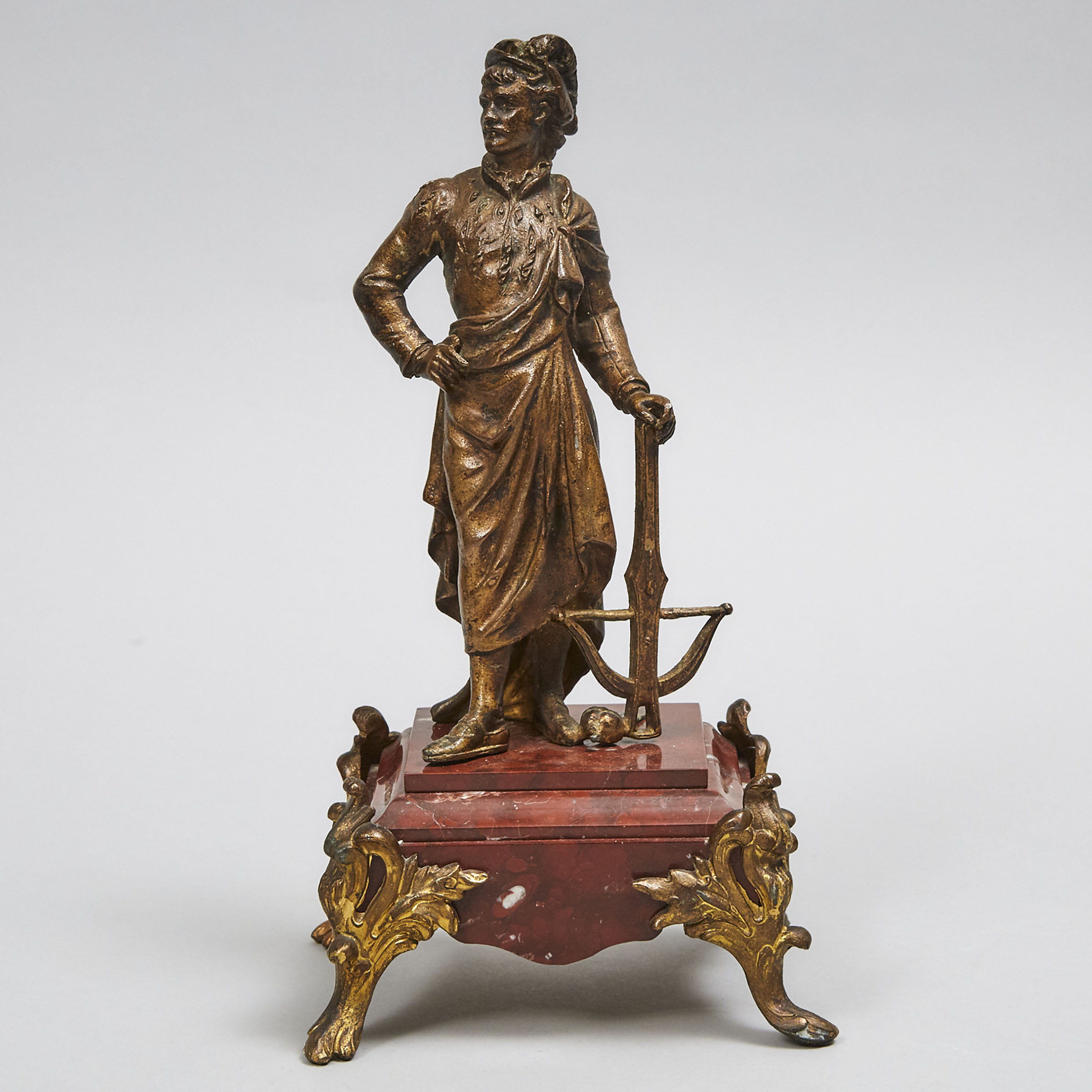French Gilt Metal Mantle Figure of a Hunter with Crossbow, 19th century