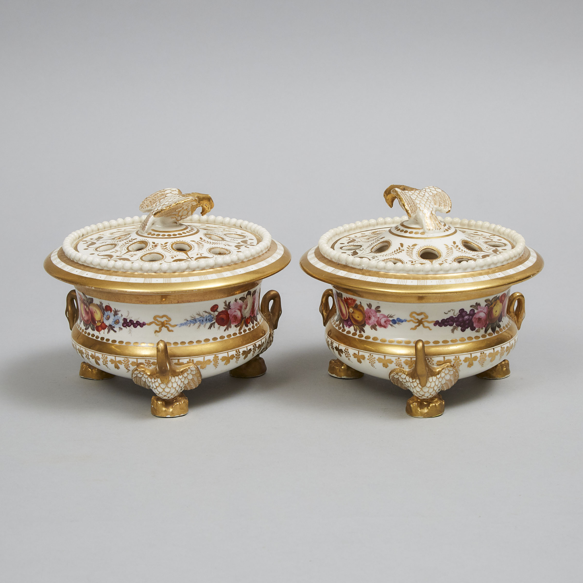 Pair of English Porcelain Potpourri Vases with Covers, c.1820