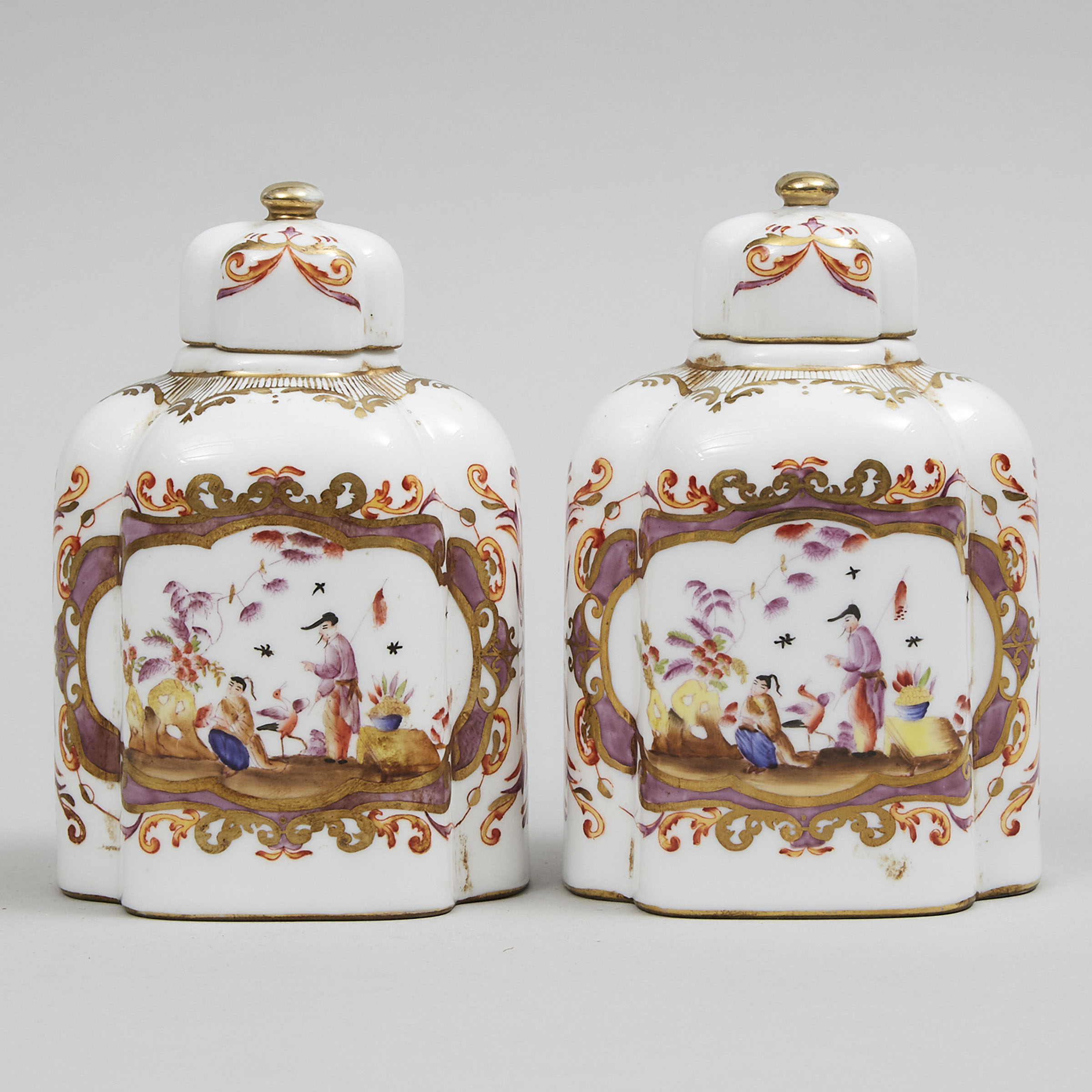 Pair of Continental Porcelain Tea Caddies, late 19th/early 20th century