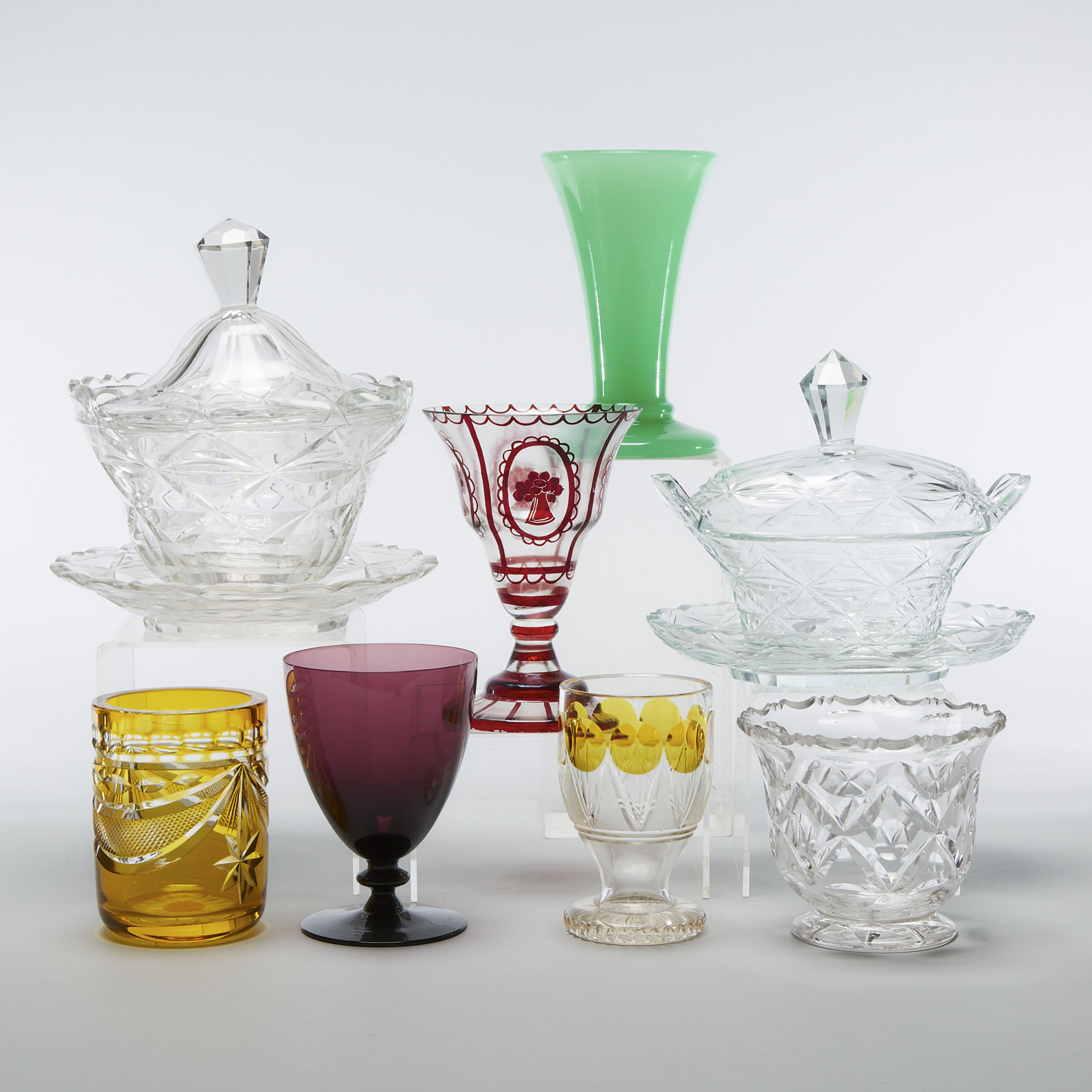 Group of Continental Coloured and Cut Glass, 19th century