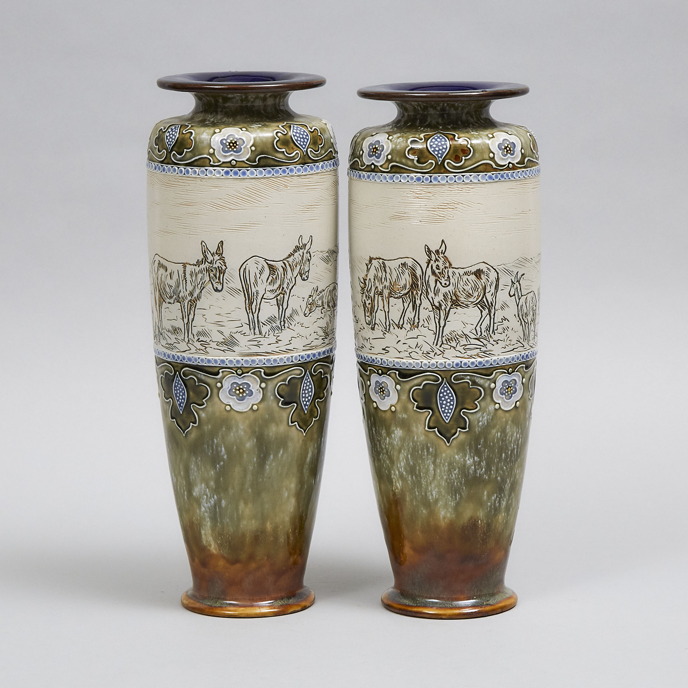 Pair of Royal Doulton Stoneware Vases, Hannah Barlow, c.1902-13