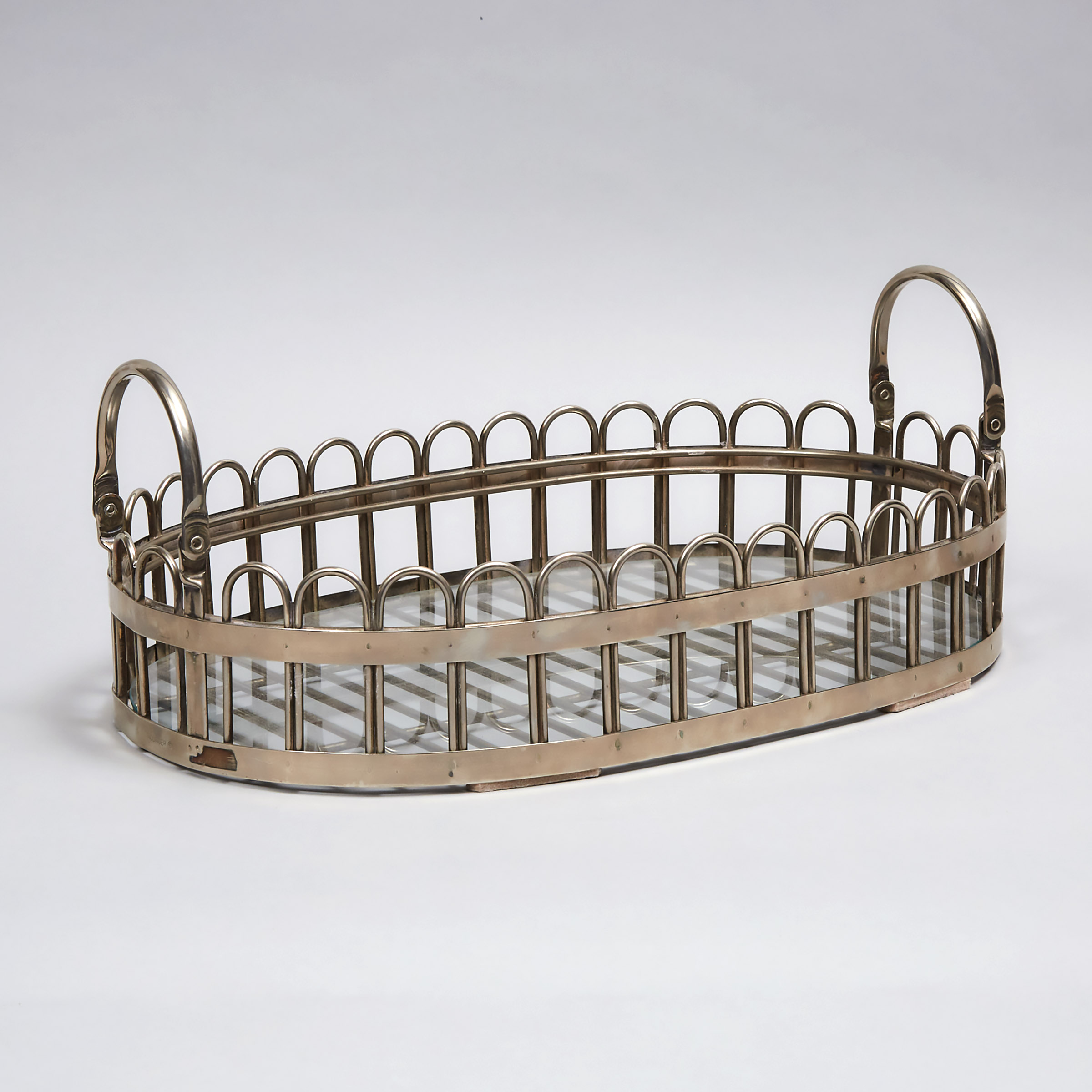 Godinger Nickel Plated and Glass Oval Galleried Serving Tray, late 20th century