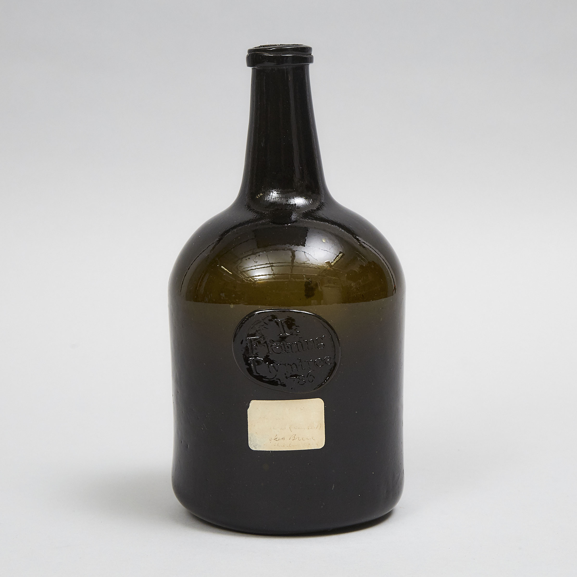 English Green Glass Applied Seal Wine Bottle, I: Fleming, Plymtree, 1786