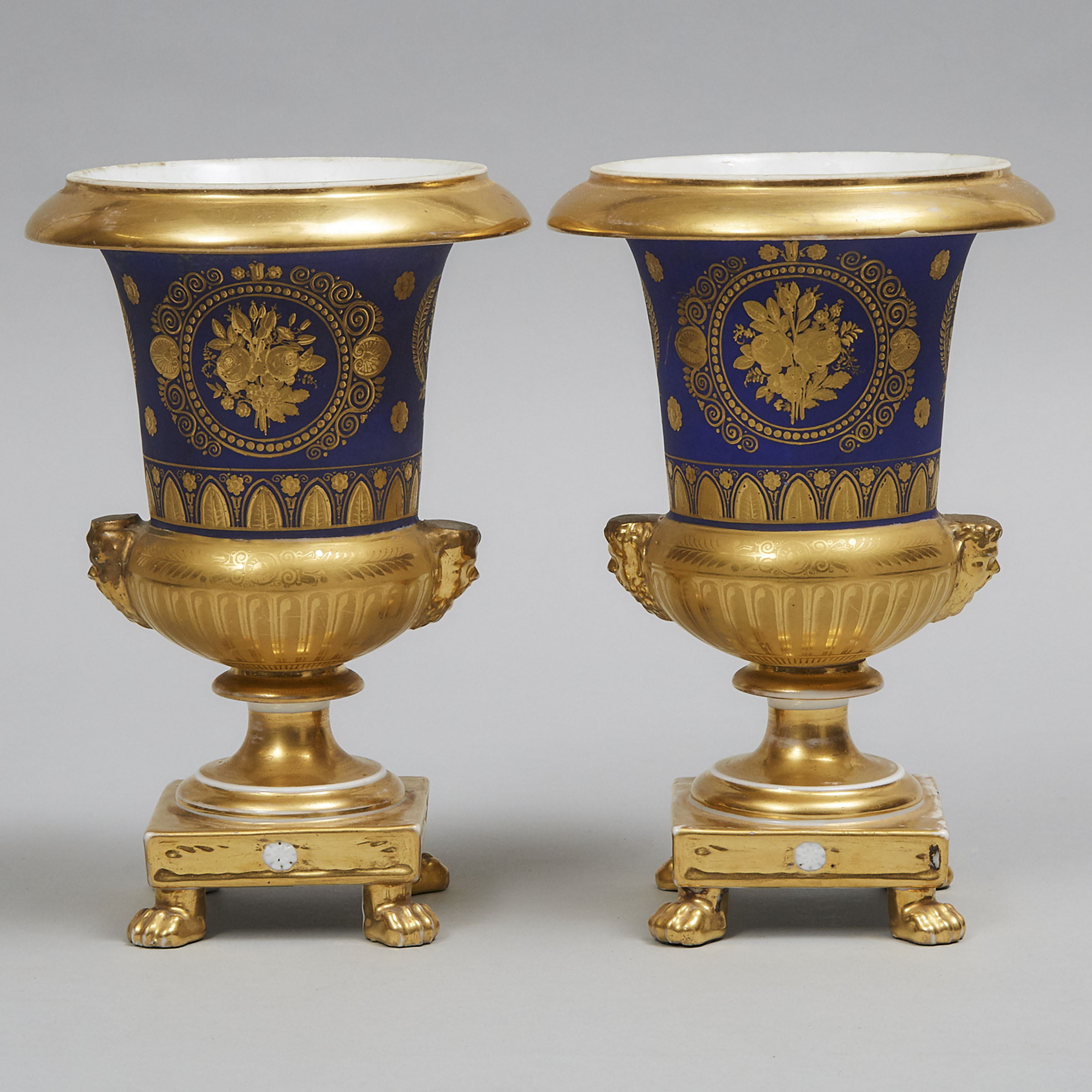 Pair of French Porcelain Empire Style Vases, 19th century