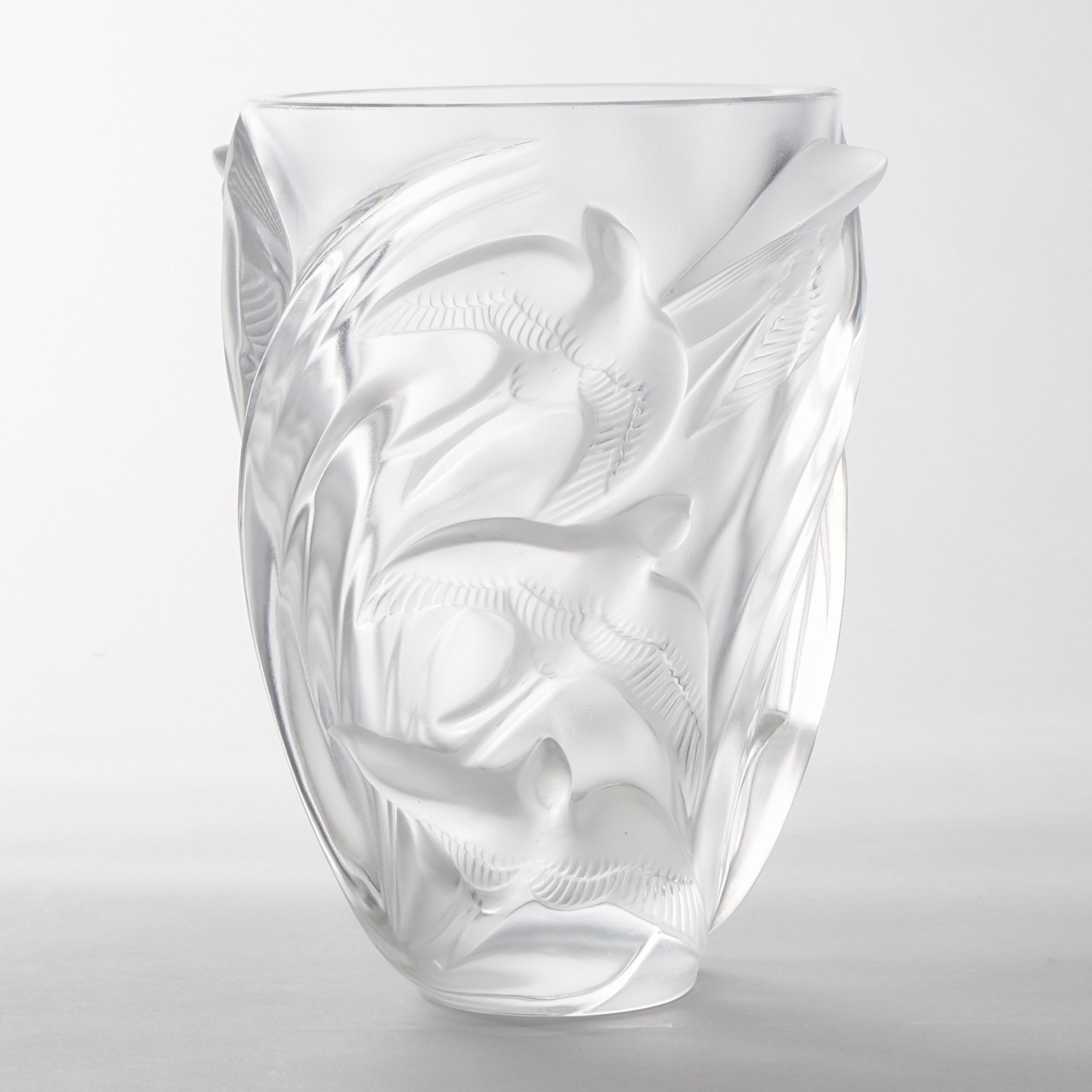 'Martinets', Lalique Moulded and Frosted Glass Vase, post-1978