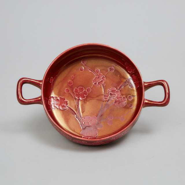 Macintyre Moorcroft Ruby Lustre Two-Handled Prunus Bowl, c.1912