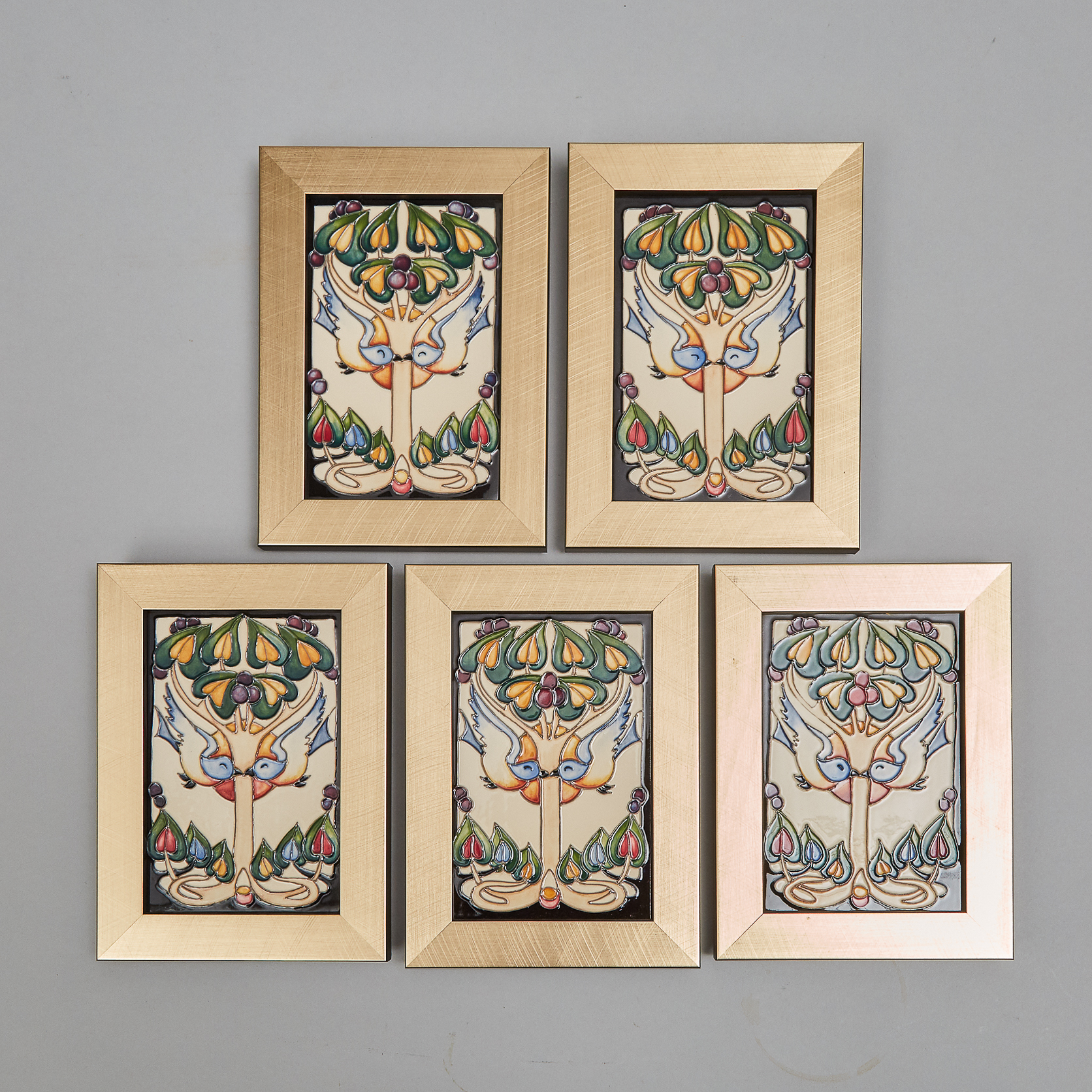 Five Moorcroft Orchard Plaques, for Liberty & Co., c.2015