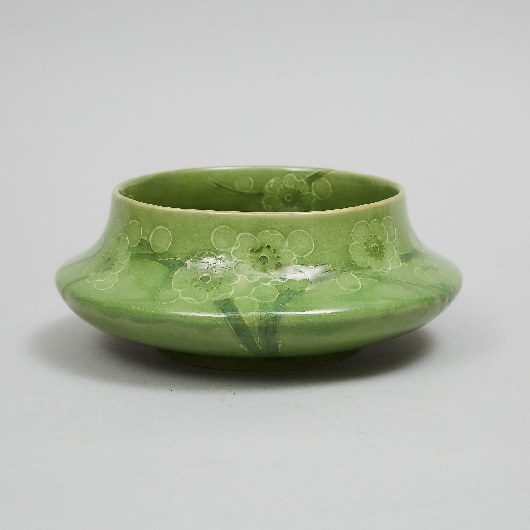 Macintyre Moorcroft Green Glazed Prunus Bowl, dated 1912