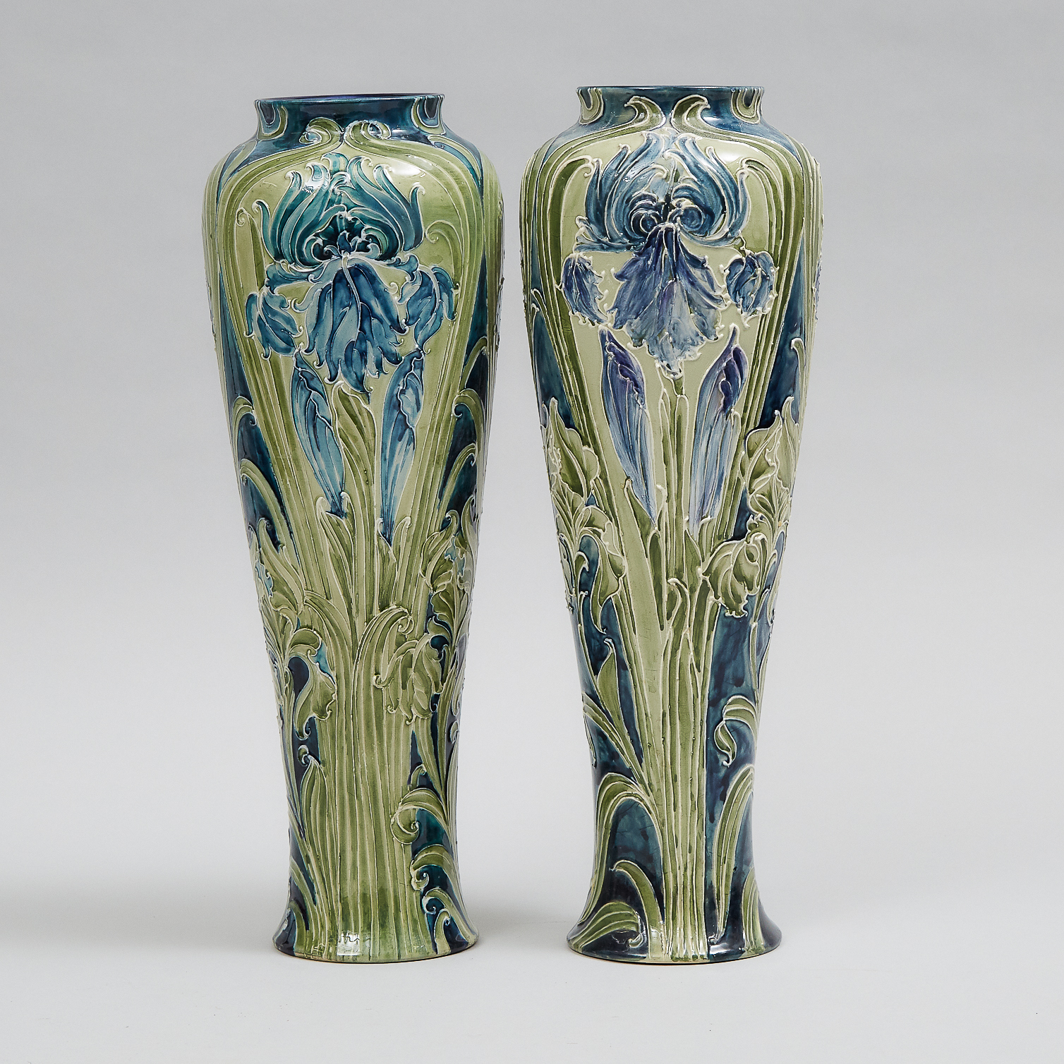 Pair of Macintyre Moorcroft Florian Iris Vases, c.1900