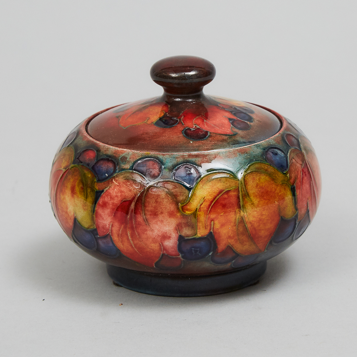 Moorcroft Flambé Grape and Leaf Covered Bowl, c.1928-30