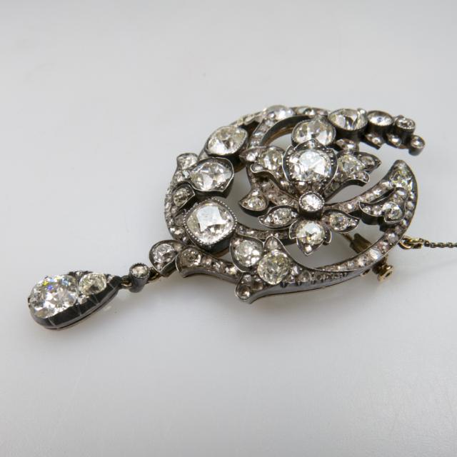19th Century 14k Yellow Gold and Silver Brooch