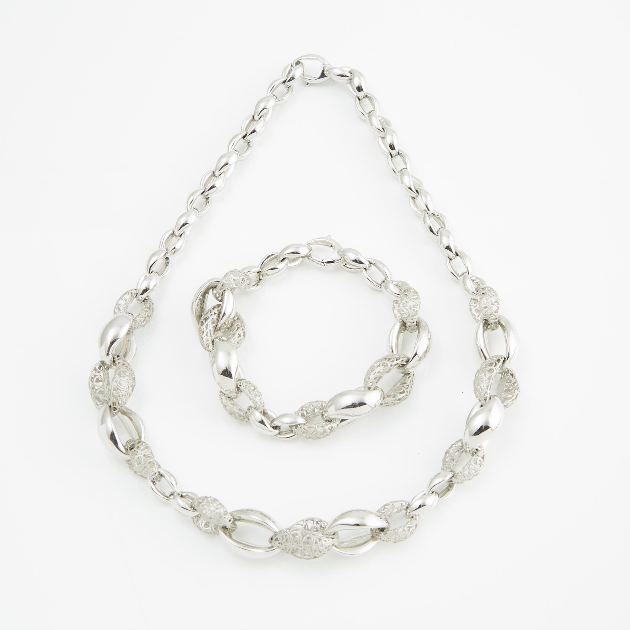 Italian 18k White Gold Necklace And Bracelet