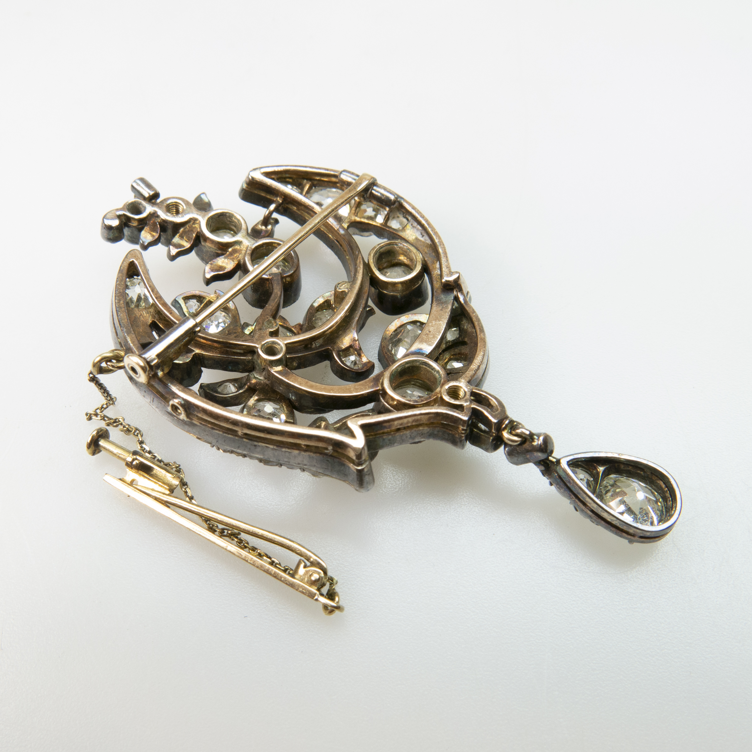 19th Century 14k Yellow Gold and Silver Brooch