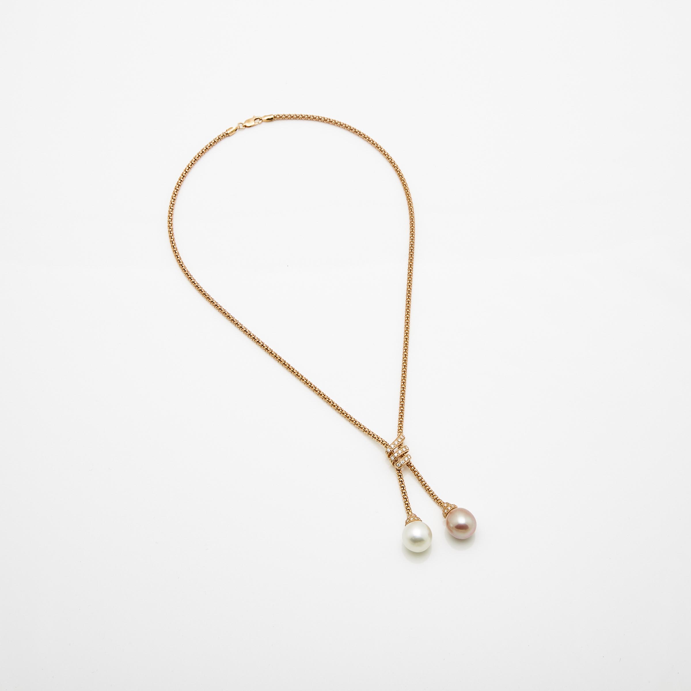 Italian 18k Rose Gold Lariat Necklace 