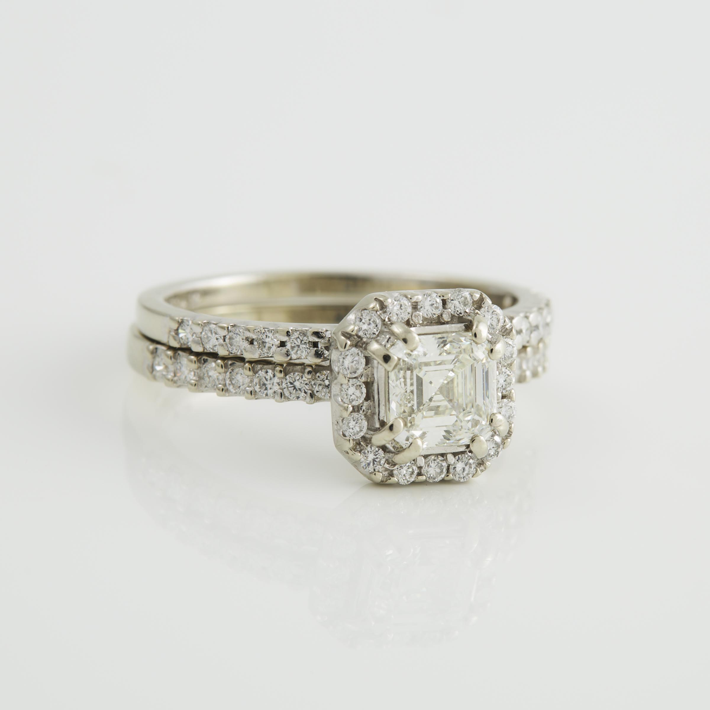 14k White Gold Engagement/Wedding Ring Suite