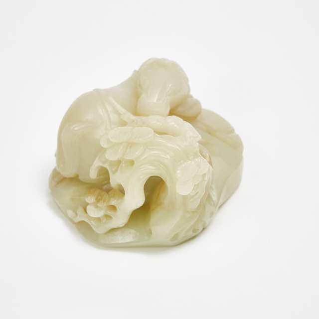 A Yellowish-White Jade Carving of a Horse and Pine Tree