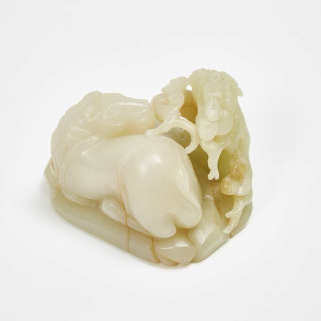 A Yellowish-White Jade Carving of a Horse and Pine Tree