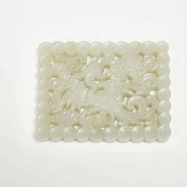 A Group of Three Celadon White Jade Reticulated Plaque, Qing Dynasty or Later 