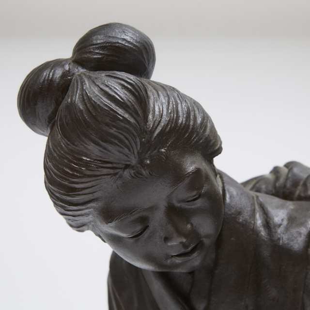 A Large Japanese Bronze Okimono of Mother and Child, Possibly Meiji Period, Signed Sano Takachika