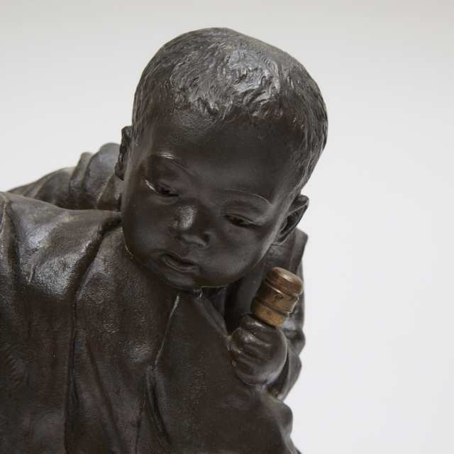 A Large Japanese Bronze Okimono of Mother and Child, Possibly Meiji Period, Signed Sano Takachika