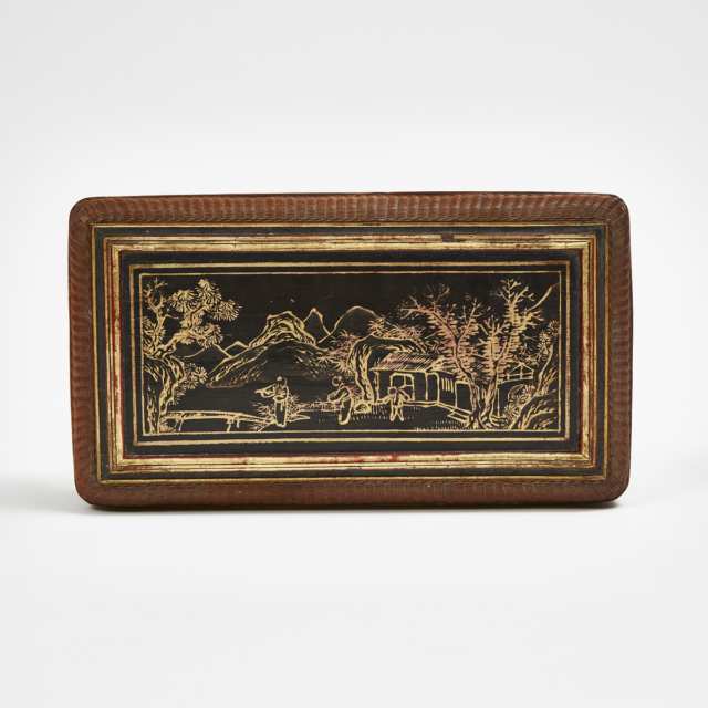 A Bamboo Woven Gilt and Black Lacquer Painted Box