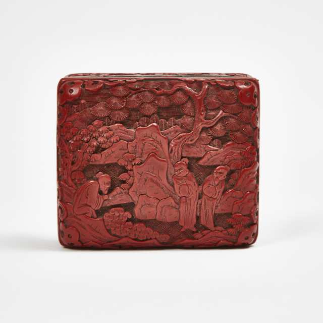 A Figural Landscape Carved Cinnabar Lacquer Box