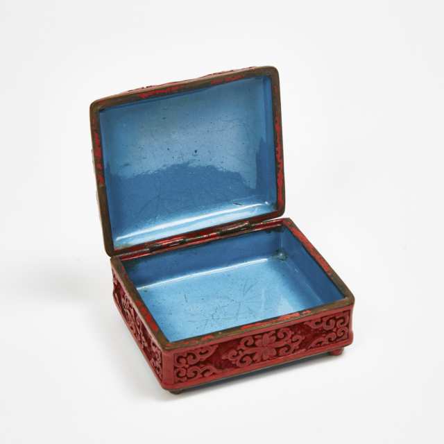 A Figural Landscape Carved Cinnabar Lacquer Box