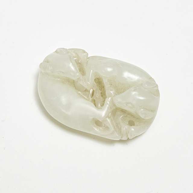 A Small White Jade Carving of Two Rats, Qing Dynasty