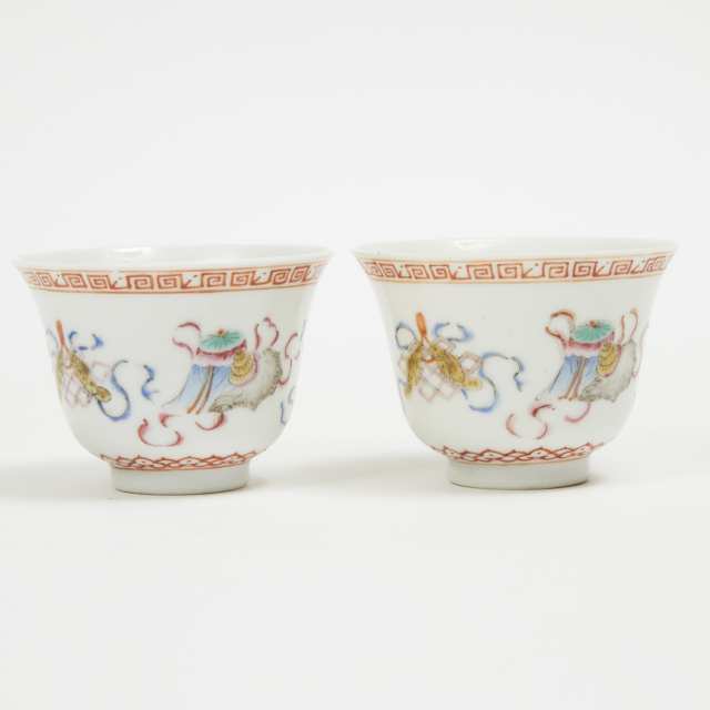 A Pair of Famille Rose Buddhist Wine Cups, 19th Century 