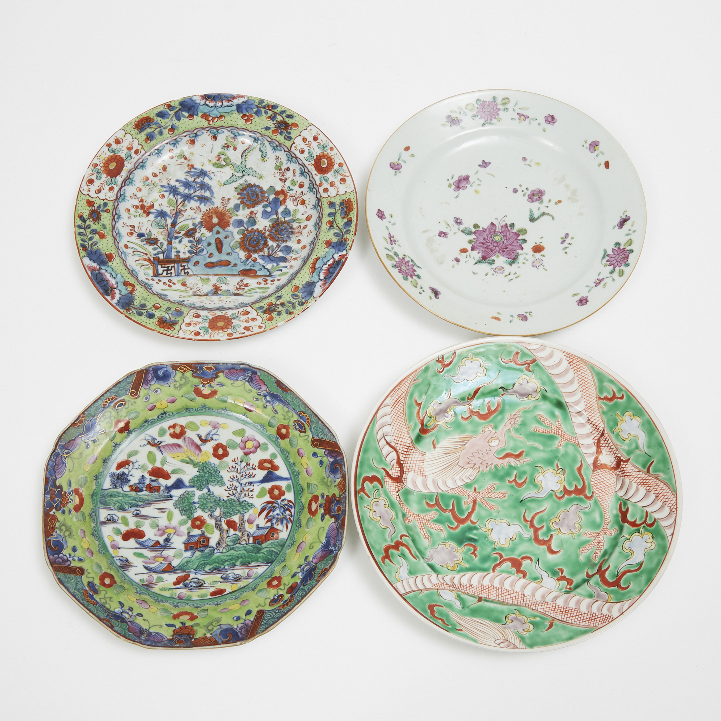 A Group of Four Famille Rose Dishes, Qing Dynasty 