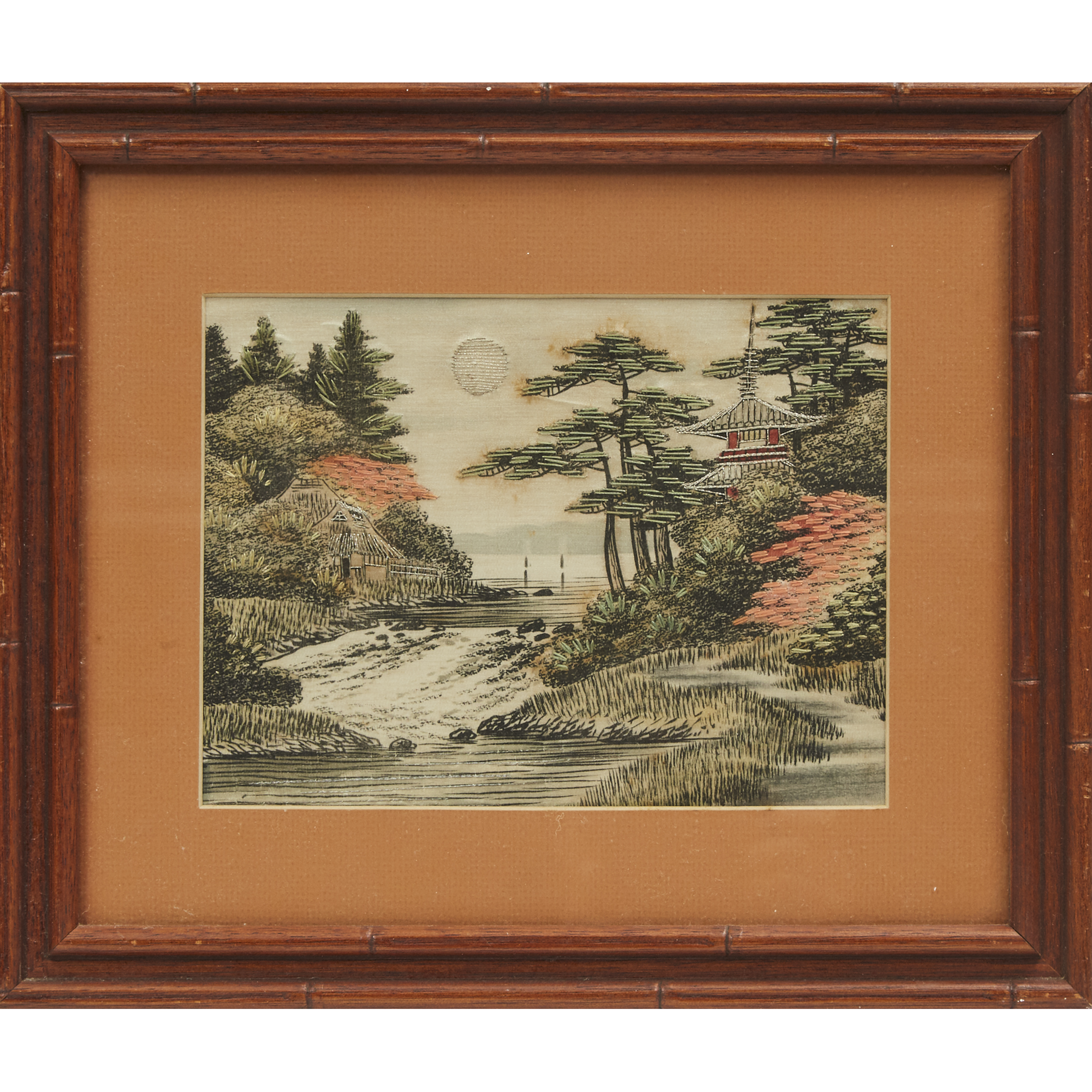 Two Framed Embroidered Landscape Panels
