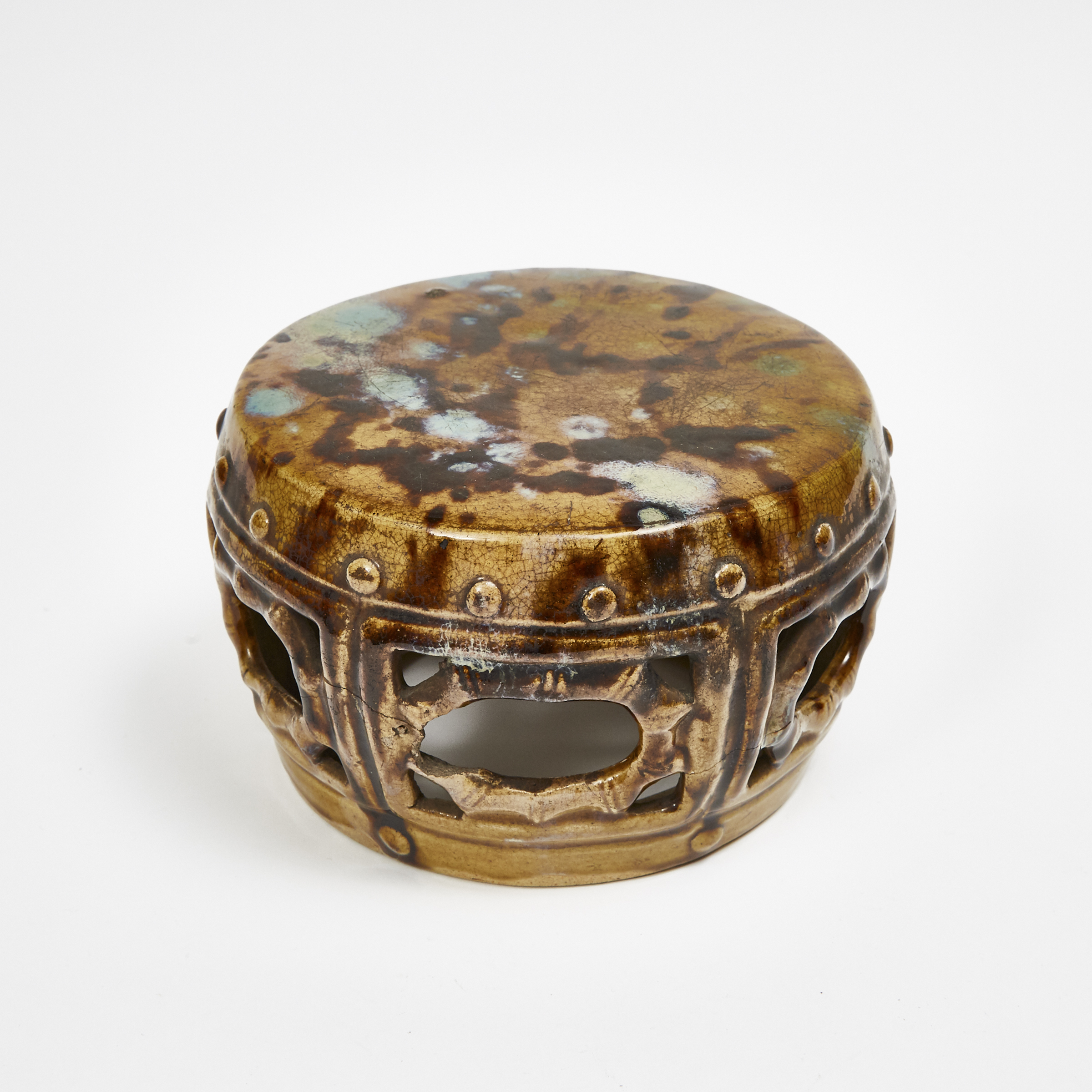 A Splashed Glaze Shekwan Pottery Model of a Drum Stool