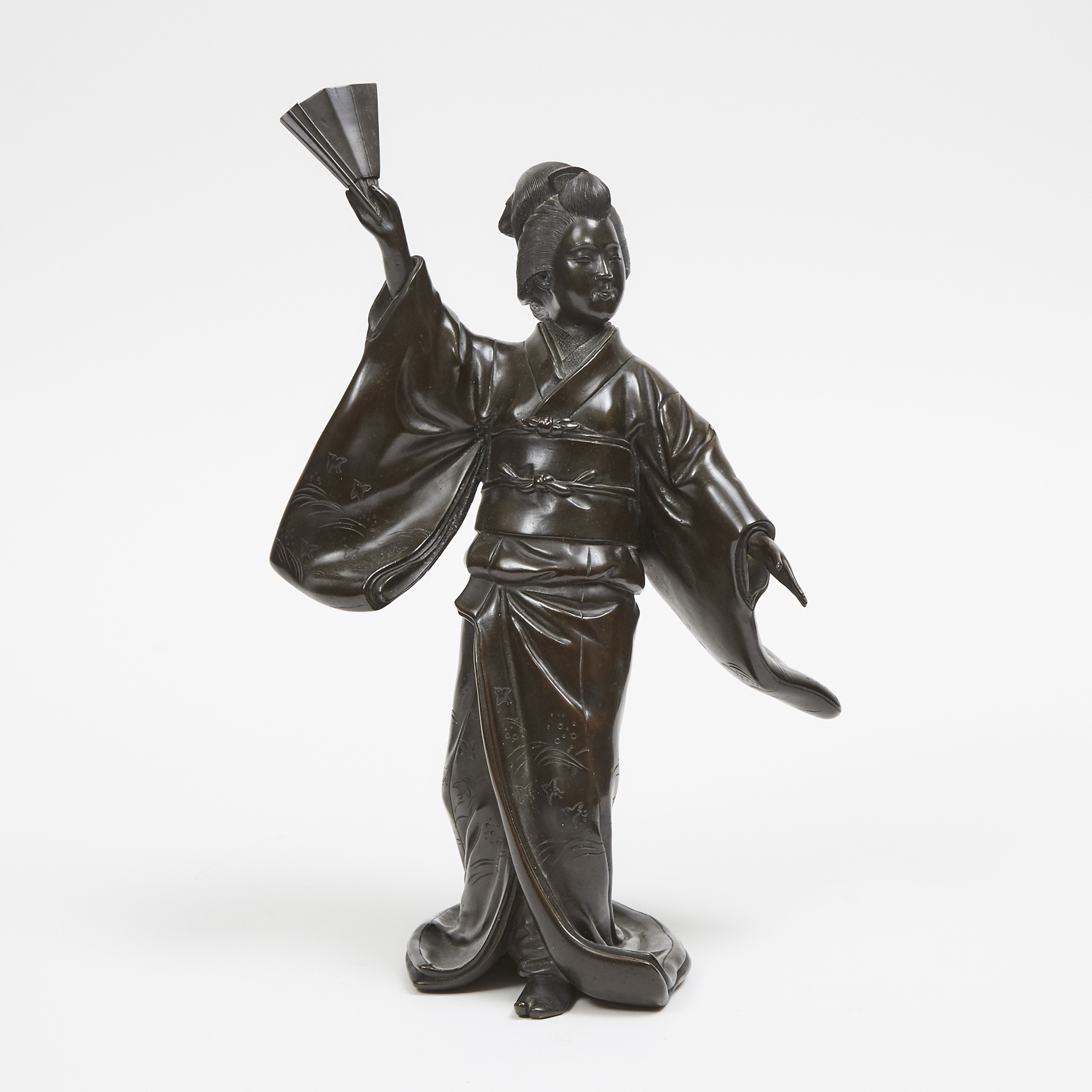 A Japanese Bronze Okimono of Geisha, Possibly Late Meiji Period