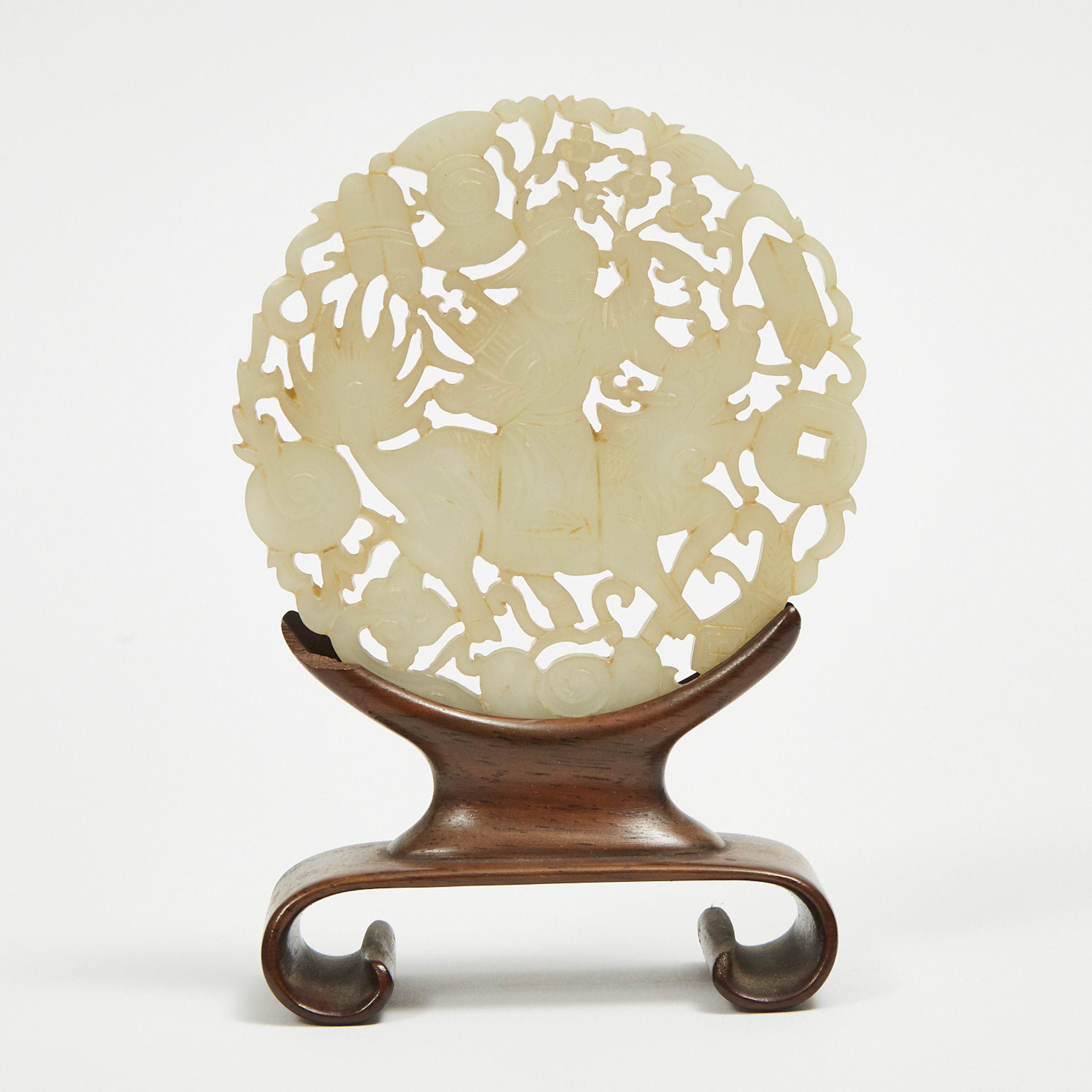 A Large Reticulated Jade Plaque with Stand
